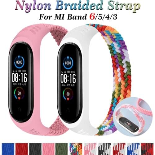 Elastic Braided Solo Loop Strap For Xiaomi Mi Band 6 5 4 3 Watch Band for miband 6 Replaceable Nylon Bracelet Wristband