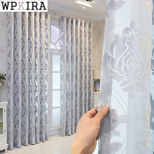 Europe Luxury Jacquard Grey Curtain for Living Room Purple Sheer Drape Bedroom Tulle Balcony Blinds Window S382#D