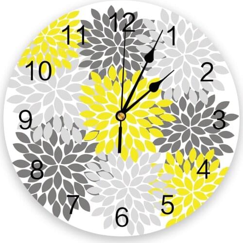 Dahlia Grey And Yellow Silent Decorative Wall Clock Digital Clock Operated Round Home Office School Clocks