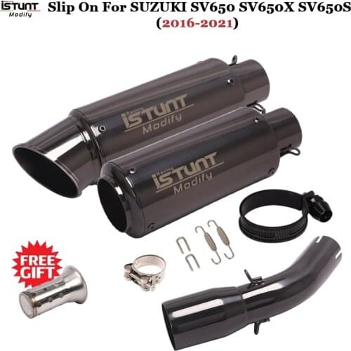 Motorcycle Black Exhaust Muffler DB Killer Middle Link Pipe Slip-On Escape For Suzuki SV650 SV650X SV650S 2016-2020 2021