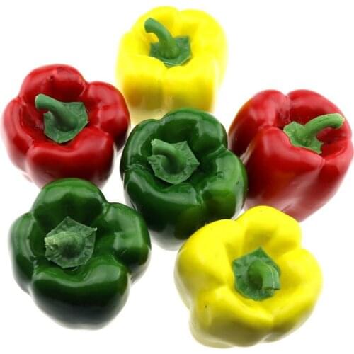 Gresorth 6 PCS Artificial Red Green Yellow Pepper Fake Peppers Home Kitchen Decoration