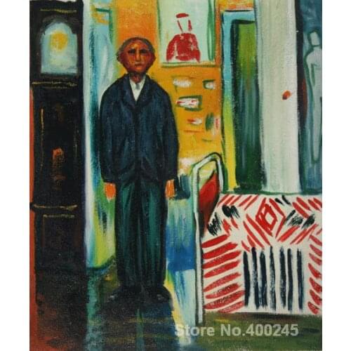 Painting for sale Self Portrait Between Clock and Bed by Edvard Munch Canvas High quality Hand painted