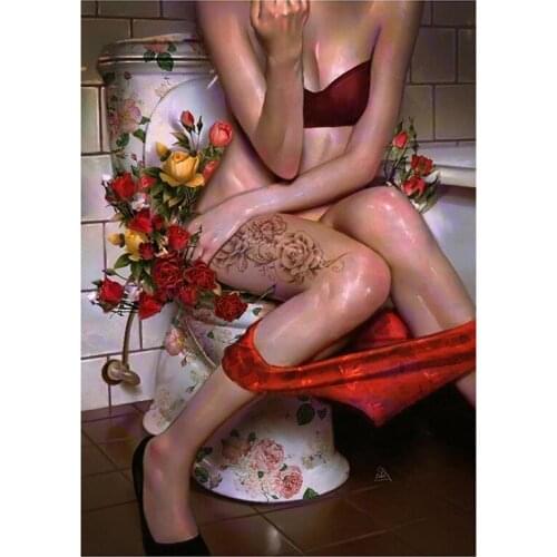 Full Square/Round 5D DIY Diamond Painting Toilet girl Diamond Embroidery Flowers Pictures Mosaic Art Home Decoration Gift CV510