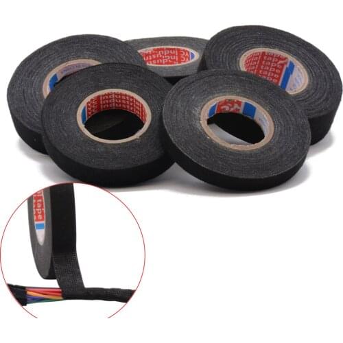 1Pcs 15/25 Meters Black Tesa Type Coroplast Adhesive Cloth Tape Industrial Tape for Cable Harness Wiring Width 9/15/19/25/32mm