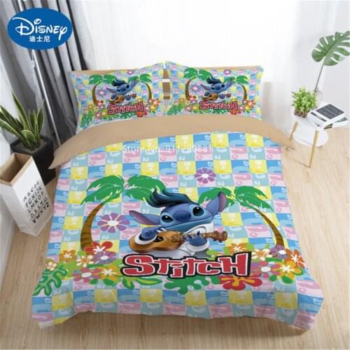 Disney Cute Stilch Pattern Bedding Set Yellow Blue Duvet Quilt Cover Pillowcase Cartoon Children Bedroom Decor Home Textile