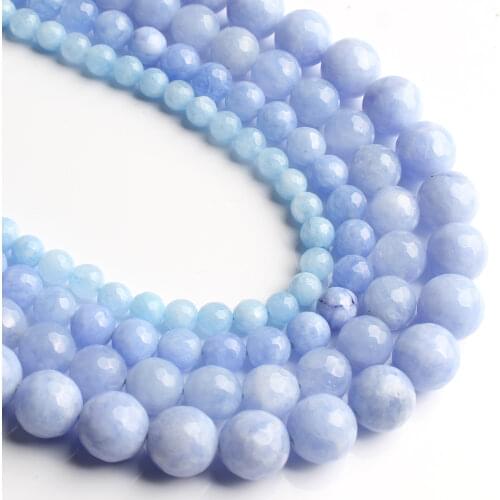 Wholesale Faceted Light Blue Stone Chalcedony Round Beads for Jewelry Making DIY Bracelet Pick Size 6/8/10/12mm 15 Inches