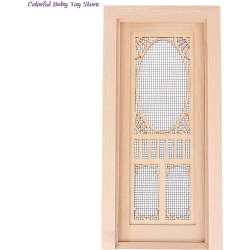 1/12 Scale Dollhouse Miniature Wood External Hollow Screen Door Unpainted Furniture For Dolls House Furniture Accessory