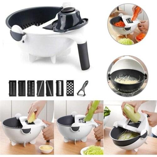 9 in 1 Multifunction Vegetable Cutter with Drain Basket Magic Rotate Colander New Vegetable Portable Slicer Chopper Grater