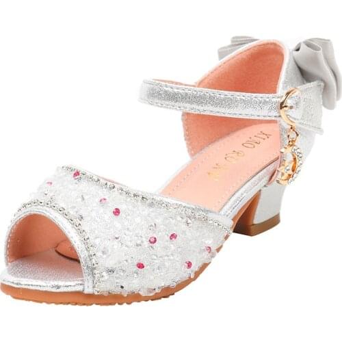 Fashion Children Bowtie sandals Rhinestone flash princess girls kids leather Soft bottom Beach shoes 3 4 5 6 7 8 9 10 11 years