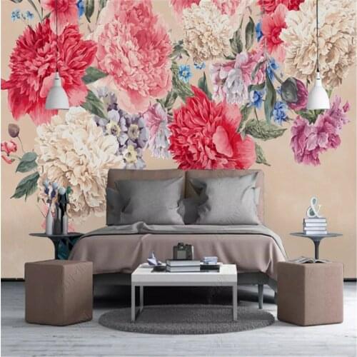 Nordic Retro Hand Painted Wall Paper Home Decor Peony Flower TV Background Mural Wallpapers for Living Room Bedroom Wallpaper