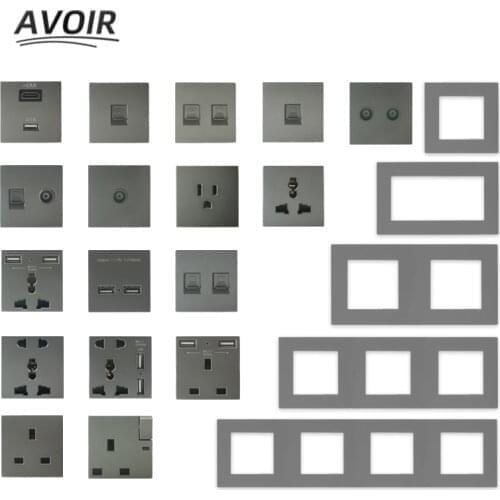 Avoir Wall Electrical Sockets With Usb For Home TV RJ45 Network HDMI Multiple Plug Gray Plastic Panels DIY Free Combination 220V