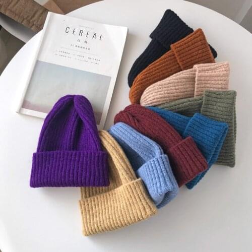 New Candy Colors Winter Hat Women Knitted Hat Warm Soft Trendy Hat Kpop Style Wool Beanie Elegant All-Match