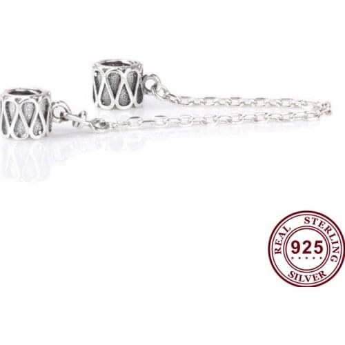 Original 925 Sterling Silver Silver Water Drop Wave Safety Chain Fit Pandora Women Bracelet & Necklace Diy Jewelry