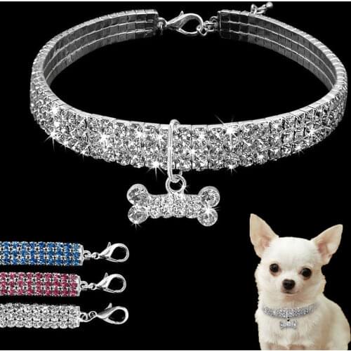 Bling Rhinestone Dog Collar Crystal Puppy Chihuahua Pet Dog Collars Leash For Small Medium Dogs Mascotas Accessories S M L Pink