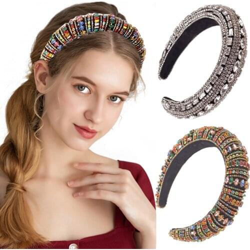 Pink Women Headband Full Crystal Head Bands Sparkly Padded Rhinestones Hairbands Black White Headdress Luxury Hair Accessories