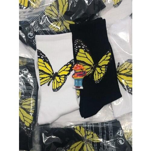 Crew Top Street Fashion Cotton Socks Monarch Wanderer Bufferfly Black Yellow Skateboard Casual Harajuku Fluttering Flaps Wings