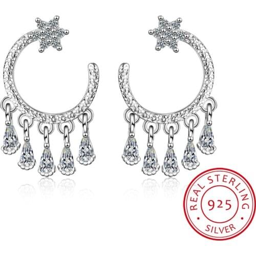 Wholesale Silver Earrings Temperament 925 Sterling Silver Moon Star Stud Earrings For Women Good Jewelry Brincos