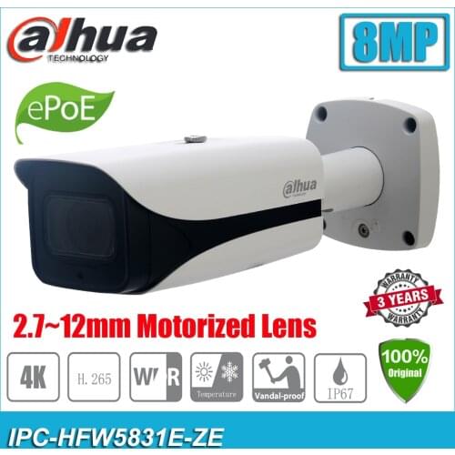 Dahua IPC-HFW5831E-ZE 8MP 4K WDR H.265 IP67 IK10 POE 2.7~12mm Motorized Lens IR Bullet CCTV Network IP Camera HFW5831E-ZE