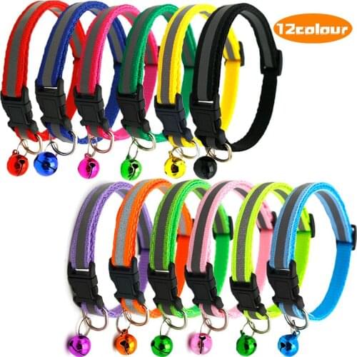 Reflective Pet Dog Collar with Bell Adjustable Size 19-32CM Nylon Anti-Lost Pitbull Cat Collar Leads Pet Supplies for Small Dogs