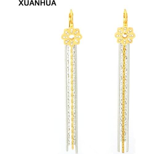XUANHUA Drop Earrings For Women Long Earrings Tassels Stainless Steel Fashion Jewelry Flower Earrings With Stones Earrings 2019