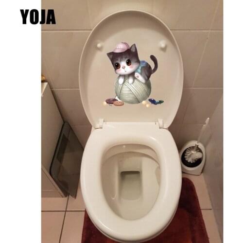 YOJA 19.8*20.8CM Playing Cat Lovely Cartoon Wall Decals Bathroom Toilet Stickers T1-0108