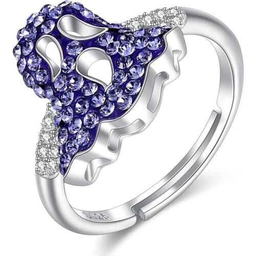Retro Women Fine Rings 925 Sterling Silver Crystals Ring Vintage Blue Ghost 3A+ Zircon CZ Ring for Party Lady Free Size