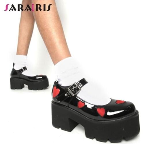 SaraIris Buckle Strap Round Toe Platform Pumps Women Casual Punk Gothic High Quality Pumps Ladies Shoes