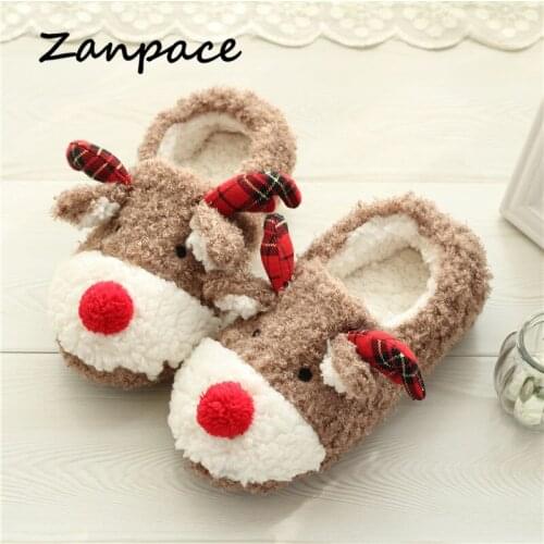 2020 Winter Christmas Plush Slippers Home Non-slip Warm Shoes for Women Cartoon Christmas Gift Deer Soft Indoor Slides Women