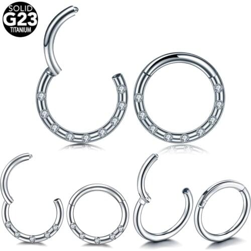 1Pc/lot Titanium Septum Nose Clicker Piercing With 9 Gems and Steel Segment Hinged Rings Helix Piercing Earrings Body Jewelry