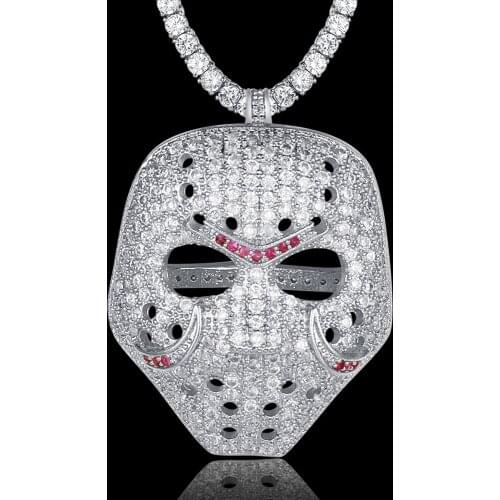 100% Micro Zircon Hip Hop Shining Mask Pendant Necklace For Men Jewelry Gift Wholesale Custom Accept Party CZ Rapper Jewelry