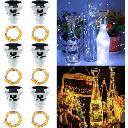 2m 20leds Solar Wine Bottle Cork Lights String Outoor Waterproof Diamond Fairy LED Lamp for Wedding Christmas Garland Party Deco