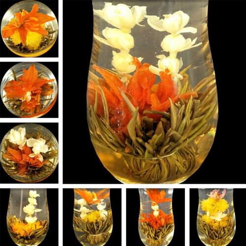 2021 Artistic Blossom Flowers Tea whith Green Chinese Tea pearl Tea 16 Pieces 16 Kinds Chinese Blooming Flower Chinese Tea