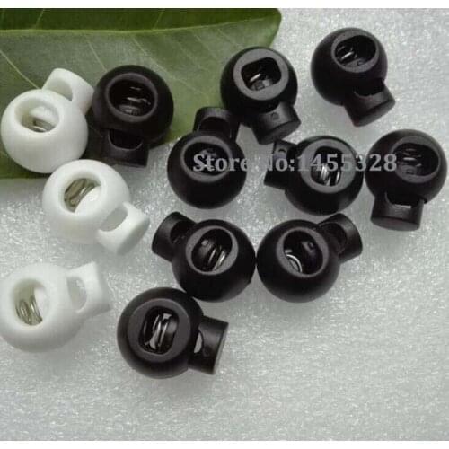 50pcs/lot black/white plastic round ball cord lock toggles plastic spring stoppers for 7mm bungee shock cord free shipping