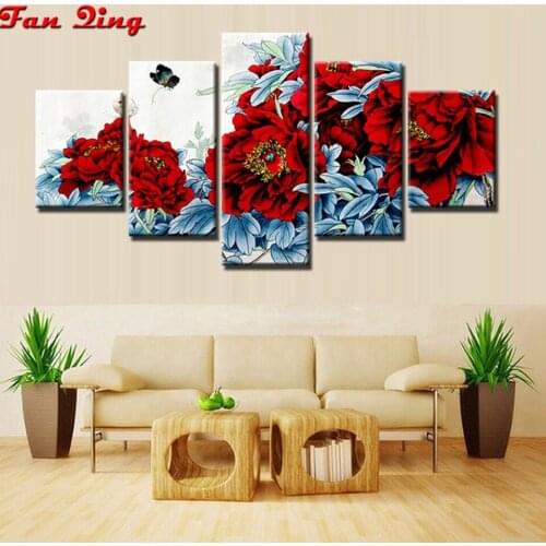 5D DIY Diamond Painting 5 pcs Full Round square Drill Landscape Peony flower butterfly 3D Embroidery Cross Stitch Home Decor