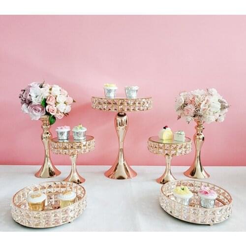 Square crystal gold color Square decorative tray cake stand set