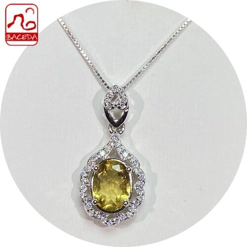 Baceda Merchants stone Bring wealth Improve digestion Natural Crystals of Citrine S925 Pendant with Free Chain for Women Box