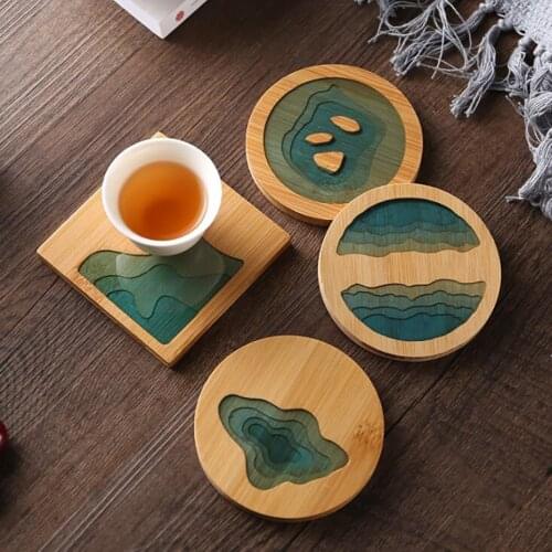 Bamboo Round Square Tea Coaster Chinese Style Tea Cups Mat Table Decoration Pad Cups Mugs Candles Mat