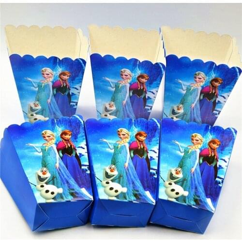 6pcs/lot Paper Popcorn Box Disney Queen Elsa&Pincess Anna Kid Girl Birthday Party Snack Box Event Party Candy Gift Box Supply