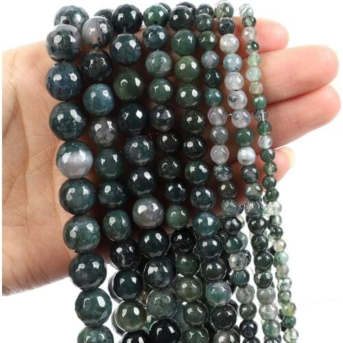 Natural Stone Beads Cut Surface Green Agate Loose Beads for Jewelry Making Needlework DIY Bracelet Strand 4-12 MM