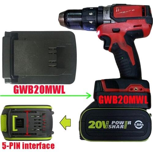 Dawupine GWB20MWL Adapter Converter Use Worx Green 5-Pin Wide Interface Li-ion Battery On Milwaukee 18V Lithium Tools