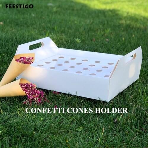 Confetti cone holder FEESTIGO confetti cone tray for wedding decoration outdoors lawn wedding Confetti Cones Holder White Kraft