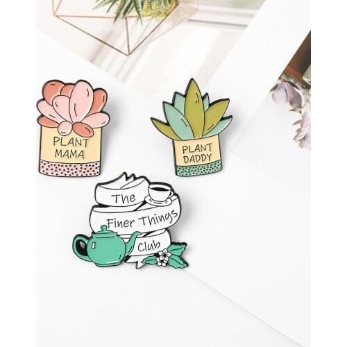 Cartoon Cute Succulents Potted Enamel Pin Cute Childrens Teapot Brooch Backpack Clothes Lapel Pin Jewelry Gift for Friends