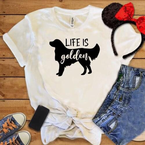 Golden Retriever Tee Life Is Golden Shirt Animal Graphic T Shirt for Women Gift for Mother Casual Loose Tops