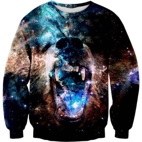 Era Dyehouse Cool 3D Galaxy Nigh Grizzly Bear Shout Print Sweatshirts For Mens Unisex Hoodies Animal Crewneck Pullovers