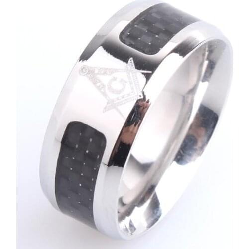 Freemason Rings Titanium Carbon Fiber Masonic Ring 8mm Punk Wedding Jewelry 2 Design Men Fashion Gift 10pcs/lot Wholesale