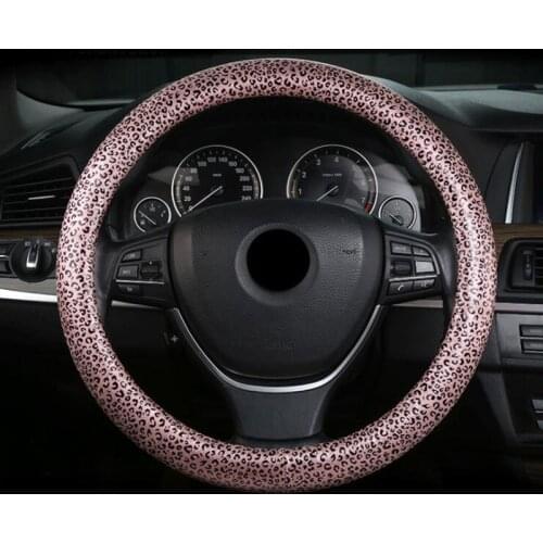 Leopard Steering Wheel Cover New PU Leather Car Handle Cover Interior Accessories 15 Inch 38CM General Grips For Men Women Girls