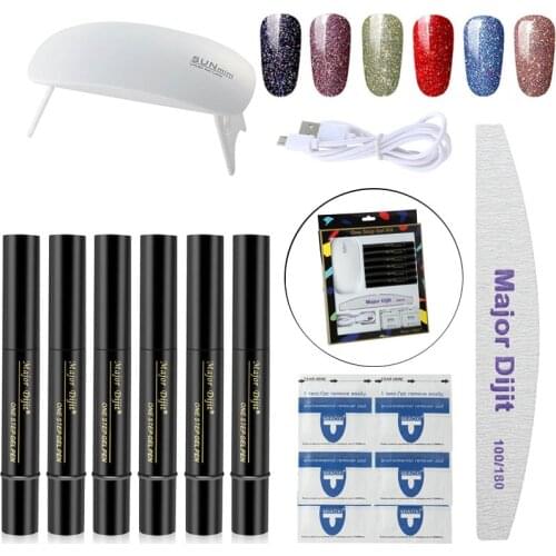 Major Dijit Manicure Set With Lamp Nail Kit UV LED Lamp For Nail Art Sets 6pcs 5ml One Step Gel Nail Polish Set Tools