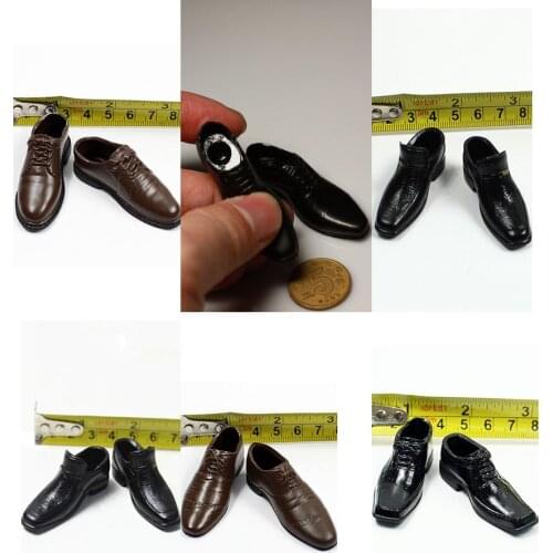 Black/Brown Color 1/6 Scale In-line Male Leather Shoes PU Leather Shoes Business Accessory Model for 12 inches Body