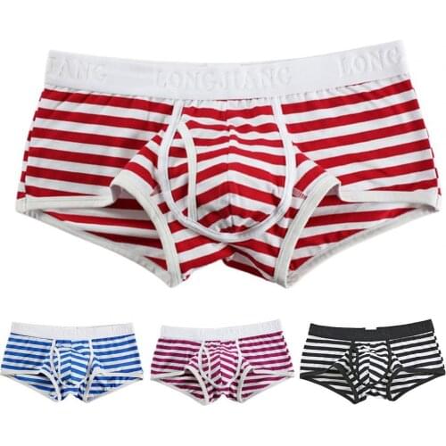 Male Panties Underwear Boxers Breathbale Shorts Longjiang Men Underwear Stripe Side Opening Sexy Mid Rise Boxer Underpants Boxer