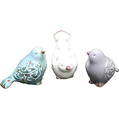 Set of 3 Ceramic Bird Figurine Blue Outdoor Garden Bird Statue for Home Garden Decorate Furniture Desktop Display